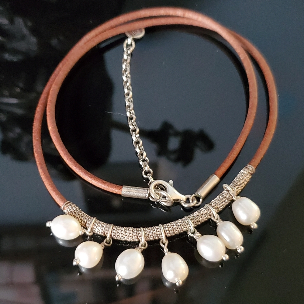 Silpada Pearls Of Wisdom sterling leather and freshwater pearl necklace - Picture 12 of 14